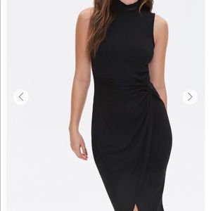 Ribbed Twisted Mock Neck Dress